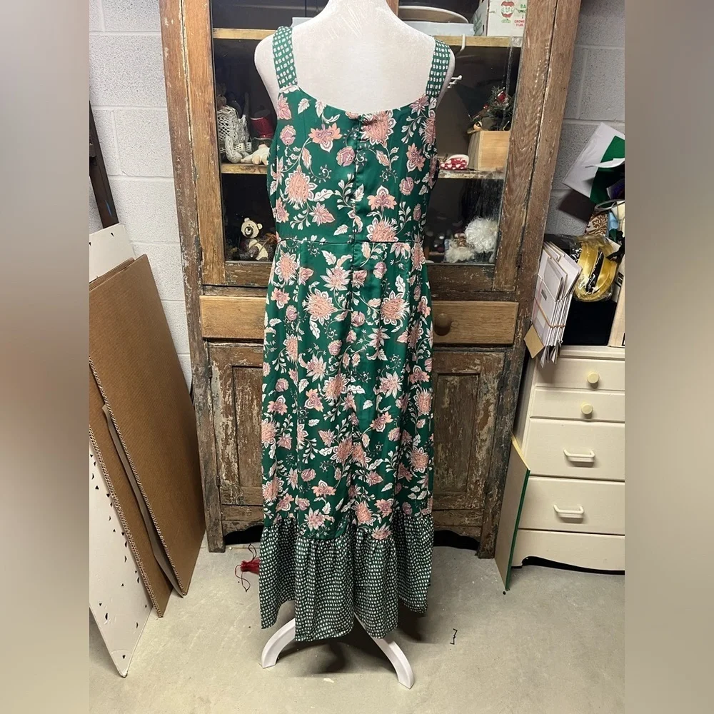Mila Mae Green Peach Floral Sleeveless Dress Ruffle Hem Size L - Picture 4 of 8